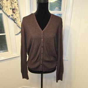 Nine & Co Women Cardigan Size Large Button Down Sweater Brown‎